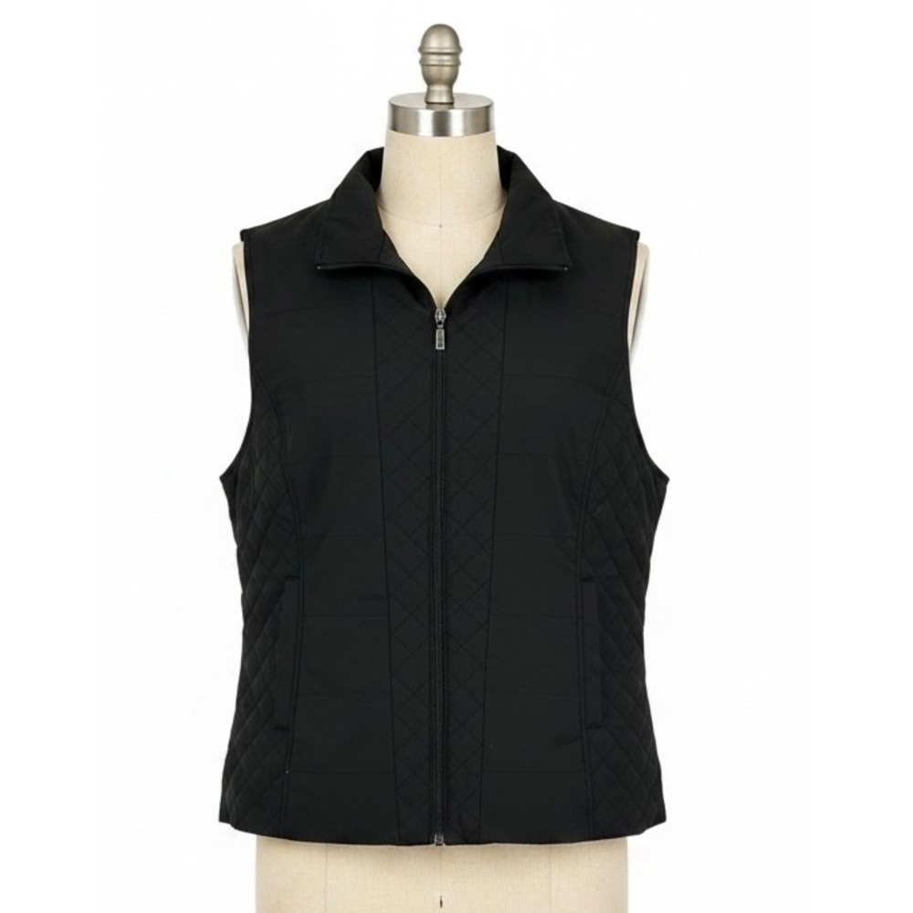 Nine West Black Quilted Puffer Vest Full Zip Lightweight Large